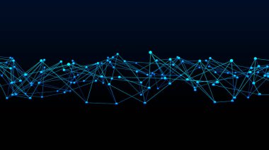 Mavi Dijital veri ve ağ bağlantı üçgen hatları ve teknoloji kavramı üzerinde siyah arka plan, 3d soyut illüstrasyon küre