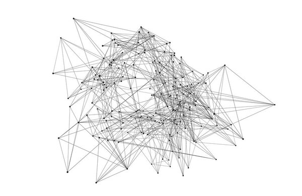 Black digital data and network connection triangle lines in technology concept on white background, 3d abstract illustration