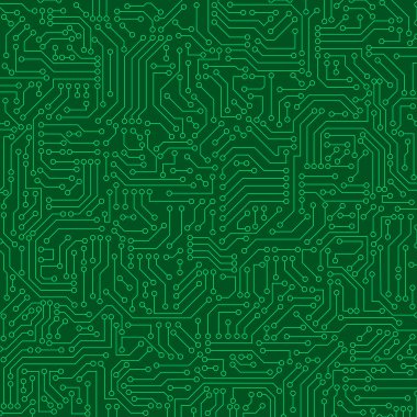 Yeşil devre kartı Dikişsiz desen doku. Yüksek teknoloji arka planda dijital bilgisayar teknoloji kavramı. Soyut illüstrasyon.