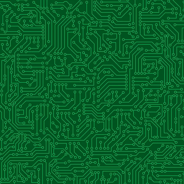 Green circuit board seamless pattern texture. High-tech background in digital computer technology concept. Abstract illustration.