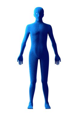 Mavi devre ile ikili kod beyaz arka plan üzerinde izole insan. Yapay zeka yüksek teknolojili dijital bilgisayar teknoloji kavram. 3D çizim.