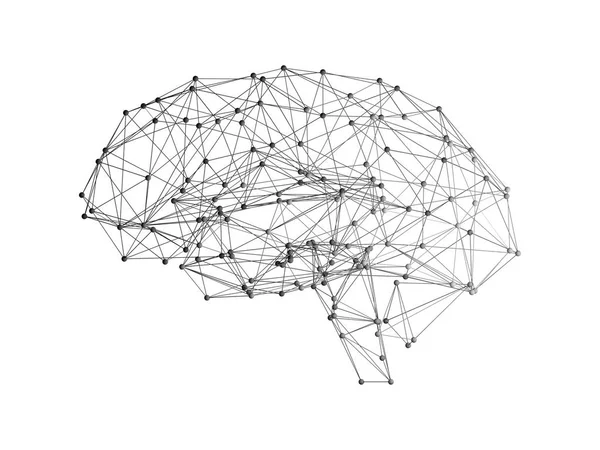 人工知能技術コンセプト の抽象的なイラストの形に白い背景の上の人間の脳のデジタル データとネットワーク接続 — ストック写真