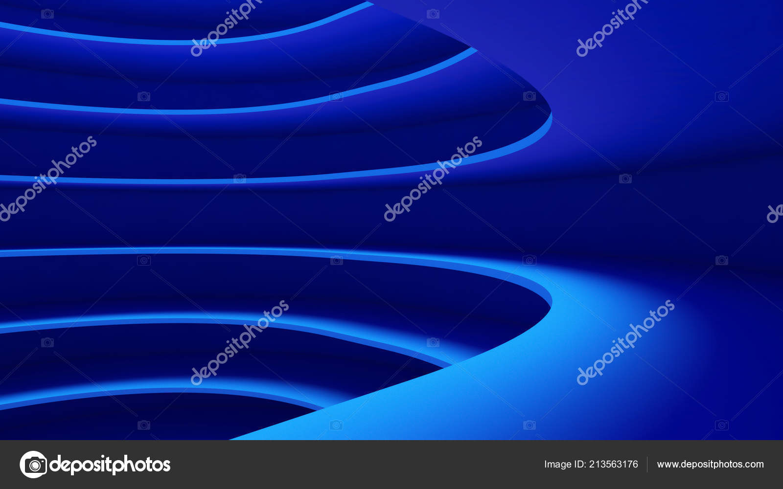 Structure Futuristic Empty Curve Room Interior Design Blue