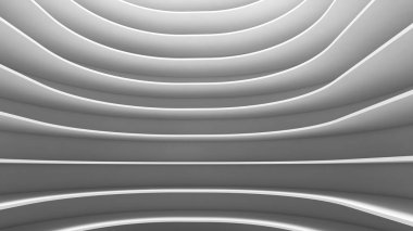 Boş eğrisi futuristik Oda yapısını. Beyaz arka plan üzerinde iç tasarım. Bilim-kurgu dijital teknoloji kavramı. 3D soyut desen illüstrasyon