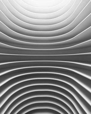 Boş eğrisi futuristik Oda yapısını. Beyaz arka plan üzerinde iç tasarım. Bilim-kurgu dijital teknoloji kavramı. 3D soyut desen illüstrasyon
