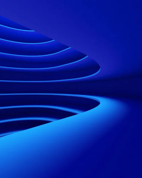 Struktur Des Futuristischen Leeren Kurvenraums Innenarchitektur Auf Blauem Hintergrund Sci — Stockfoto
