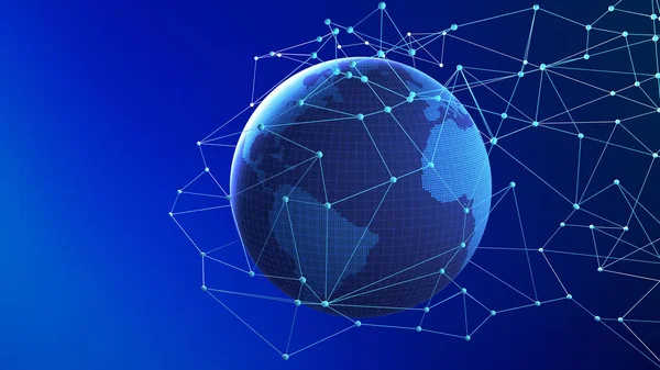Planet Erde Mit Netzwerkverbindungsleitungen Globales Grafisches Modell Isoliert Auf Schwarzem — Stockfoto