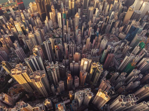 香港ダウンタウンの空撮 金融街とビジネス センター アジアのスマートシティ 超高層ビルと超高層建物の平面図 — ストック写真