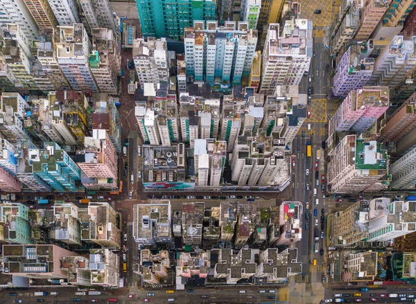 Letecký Pohled Hong Kong Bytů Pozadí Panorama Sham Shui Okrese — Stock fotografie