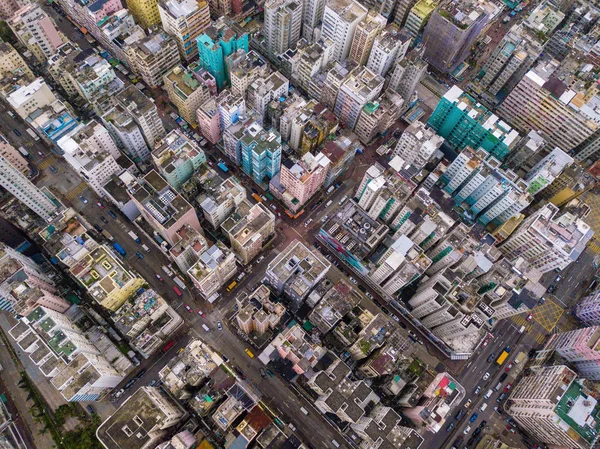 深水ホ区都市景観背景の香港アパートの空撮 アジアのスマートシティの住宅街です 建物の平面図 — ストック写真