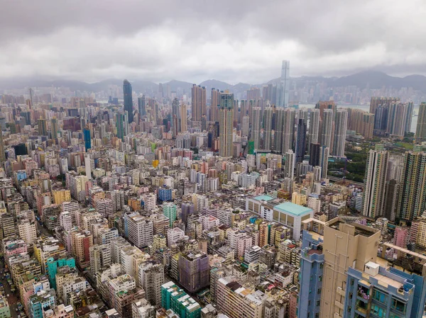 Letecký Pohled Hong Kong Bytů Pozadí Panorama Sham Shui Okrese — Stock fotografie