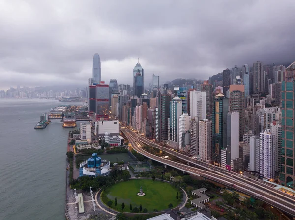 Hong Kong Downtown Clouds Storm Dramatic Sky Raining Victoria Harbour — Stock Photo, Image