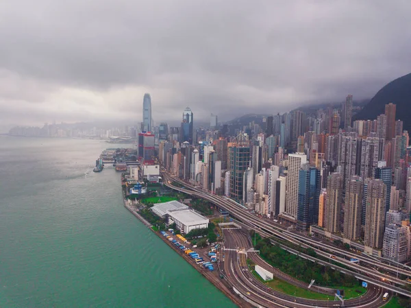 Hong Kong Downtown Clouds Storm Dramatic Sky Raining Victoria Harbour — Stock Photo, Image