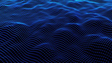 Topları şekil arazi siber. Bilgisayar teknoloji kavramı manzara mavi dağlar. Sci-Fi veri fütüristik arka plan. 3D soyut illüstrasyon.