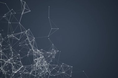 Teknoloji kavramı üzerinde mavi arka plan, 3d soyut illüstrasyon için dijital veri ve ağ bağlantı üçgen çizgileri