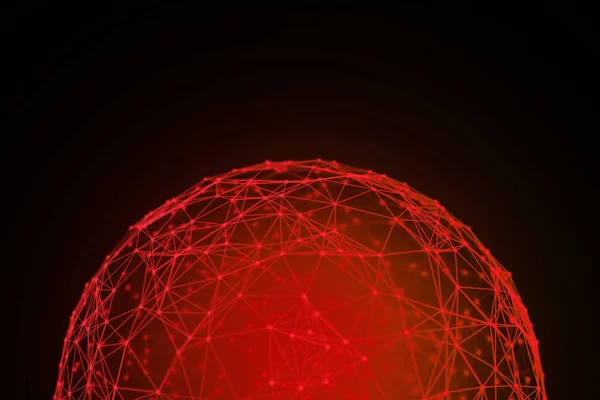デジタル データとネットワーク接続の三角形ライン黒の背景 の抽象的なイラストの技術コンセプトの赤い球体形状 — ストック写真