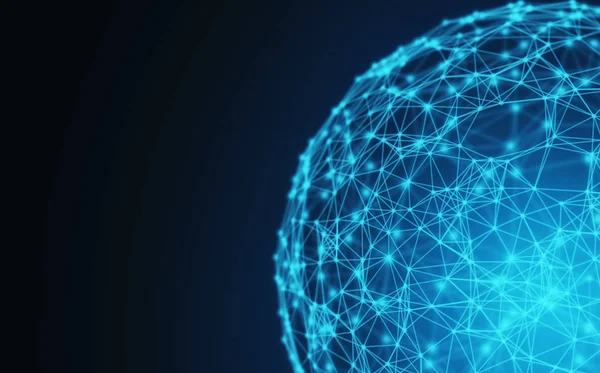 Μπλε Σφαίρα Σχήμα Μπάλας Ψηφιακά Δεδομένα Και Δίκτυο Σύνδεση Τριγώνου — Φωτογραφία Αρχείου