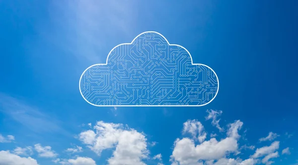 Cloud Computing Computertechnologie Ikone Mit Leiterplattenmuster Textur Isoliert Auf Blauem — Stockfoto
