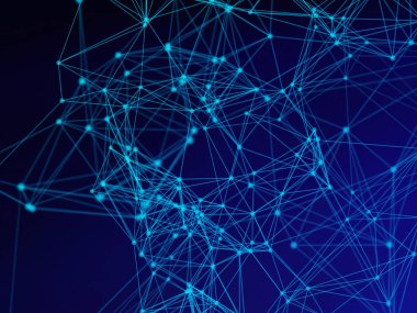 Mavi Dijital veri ve ağ bağlantı üçgen hatları için siyah arka plan, soyut illüstrasyon teknoloji kavramı