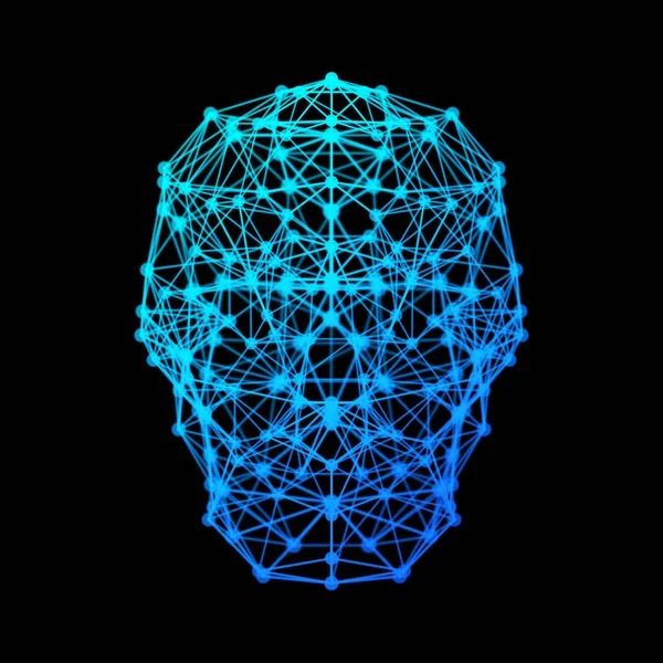 技術コンセプト の抽象的なイラストの人工知能の形で黒の背景に分離されたデジタル ネットワーク接続ライン シンボルを用いたひと脳 — ストック写真