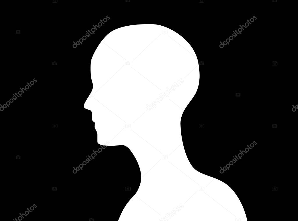 Side view of human head icon shape or profile silhouette isolated on black background. abstract illustration
