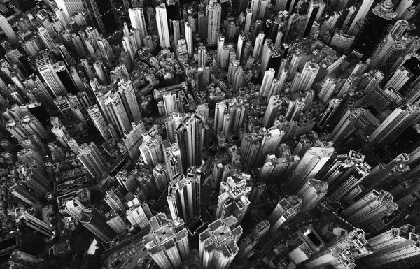 Blanco Negro Vista Aérea Del Centro Hong Kong Distrito Financiero — Foto de Stock