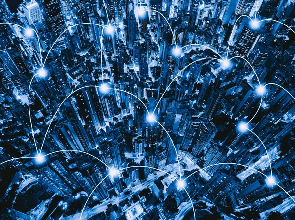 Цифрова Мережа Підключення Лінії Гонконг Downtown Фінансового Району Бізнес Центру — стокове фото