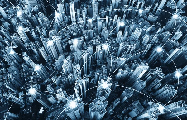 Цифрова Мережа Підключення Лінії Гонконг Downtown Фінансового Району Бізнес Центрів — стокове фото