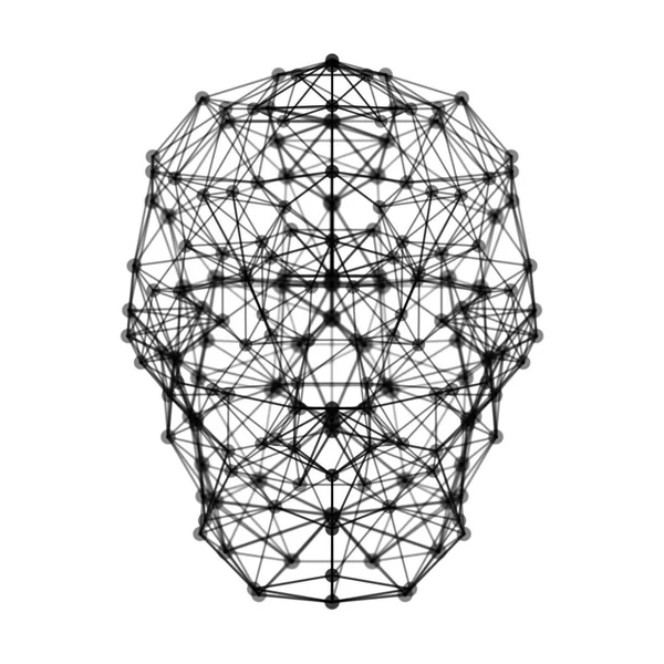 人脑与数字网络连接线符号隔离在白色背景以人工智能为技术概念的形式 抽象插图 — 图库照片