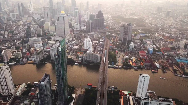 Vista Aérea Curva Del Río Chao Phraya Puente Taksin Distrito — Foto de Stock