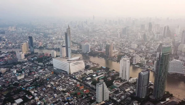 Vista Aérea Curva Del Río Chao Phraya Puente Taksin Distrito — Foto de Stock