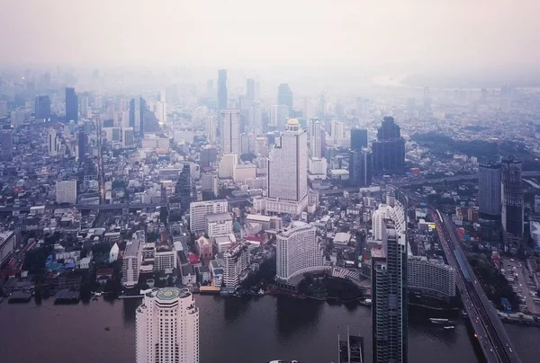 Вид Кривої Чао Прайя Таксин Міст Фінансового Районі Хмарочос Будівель — стокове фото