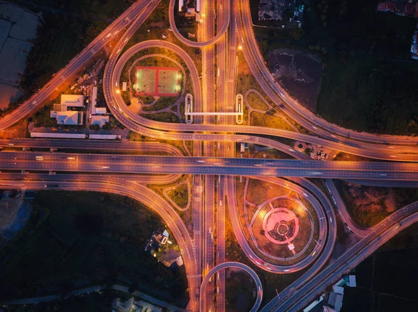 Vue Aérienne Des Carrefours Routiers Pont Routes Forme Numéro Signe — Photo