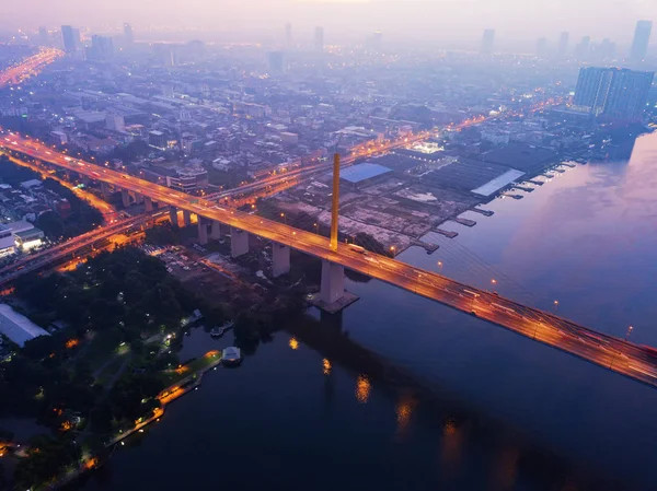 Vista Aérea Ponte Rama Rio Chao Phraya Estrutura Conceito Arquitetura — Fotografia de Stock