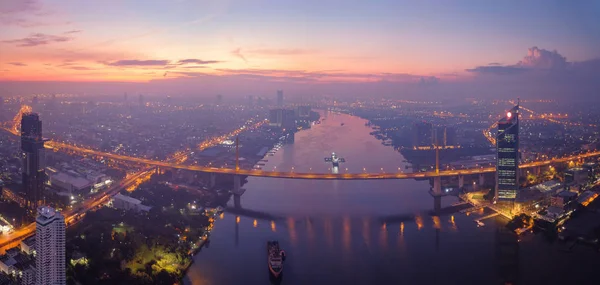 Aerial View Rama Bridge Chao Phraya River Structure Suspension Architecture — Stock Photo, Image