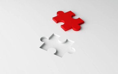 Bitmemiş iş, strateji ve çözüm iş kavramı içinde eksik yapboz parçaları. Beyaz desen doku arka plan. 3D çizim