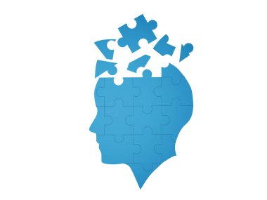 Mavi yapboz Alzheimer hastalığı için tıbbi kavram beyaz arka plan üzerinde bir insan beyni olarak. 3D soyut illüstrasyon