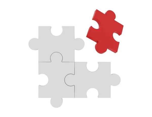 Quebra Cabeça Vermelho Entre Puzzles Brancos Conceito Diferente Textura Padrão — Fotografia de Stock