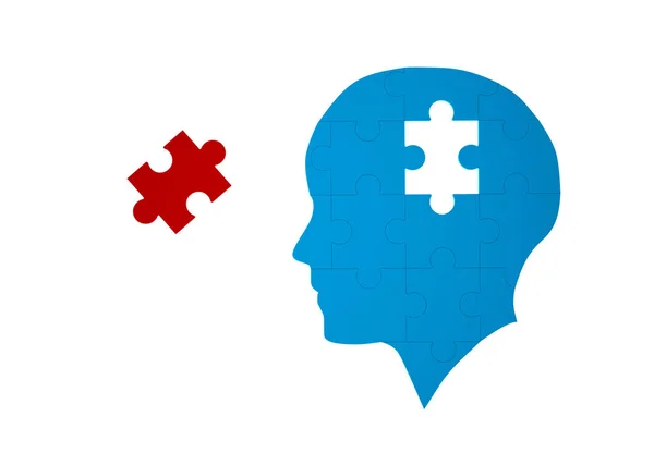 Синя Головоломка Людський Мозок Білому Тлі Медичній Концепції Хвороби Альцгеймера — стокове фото