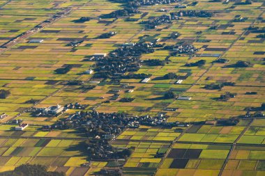 Japonya'nın kırsalında sp tarım alanlarının havadan görünümü