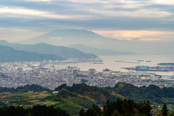 Nihondaira Shizuoka Gün Batımında Fuji Dağı Havadan Görünümü Kentsel City — Stok fotoğraf