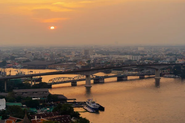 Vue Aérienne Pont Rama Rivière Chao Phraya Dans Structure Concept — Photo