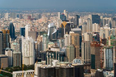 Sathorn, Bangkok şehir merkezinde hava görünümünü. Finans bölgesine ve iş merkezleri Asya akıllı kentsel City. Gökdelen ve yüksek katlı binalar.