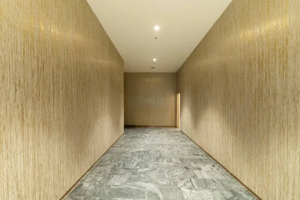 Corredor Habitación Madera Vacía Paredes Suelos Mármol Piedra Fondo Decoración — Foto de Stock