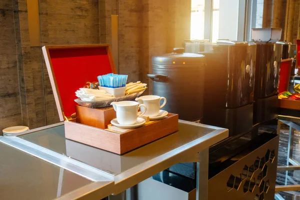 Coffee Breakfast Service Machines Guests Seminar Self Service Bar Hotel — Stock Photo, Image