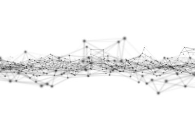 Siyah dijital veri ve ağ bağlantı üçgen hatları ve fütüristik teknoloji kavram beyaz arka planda, 3d soyut illüstrasyon küre