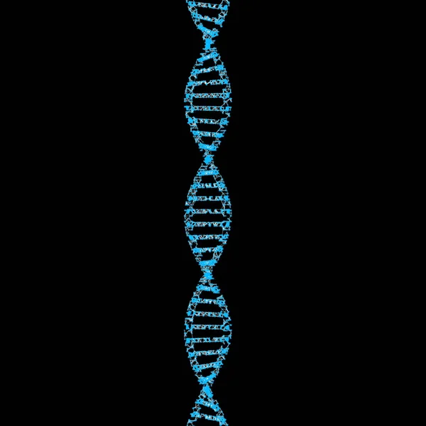 DNA, helix model medicine and network connection lines isolated on black background. Abstract futuristic technology structure in science, medical, and chemistry concept, 3d illustration.