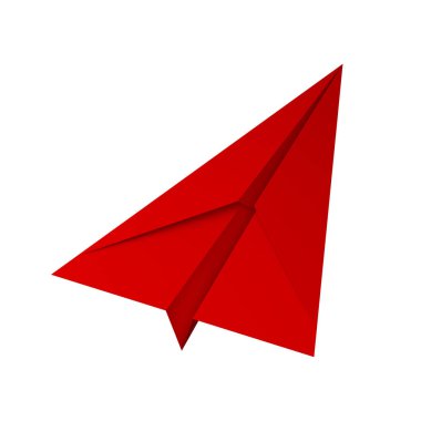 Eğitim veya seyahat kavramı içinde beyaz arka plan üzerinde izole kırmızı kağıt uçak. Tasarım kadar alay et. 3D soyut illüstrasyon
