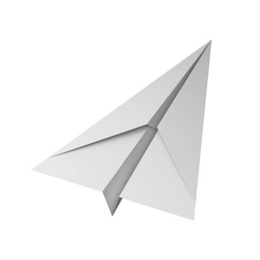 Beyaz kağıt uçak eğitim veya seyahat kavramı içinde beyaz arka plan üzerinde izole. Tasarım kadar alay et. 3D soyut illüstrasyon