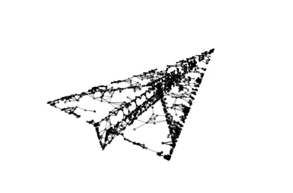 ネットワーク接続線を白で隔離技術の背景や概念を旅行で紙飛行機のアイコンを抽象化します デザインをモックアップします の抽象的なイラスト — ストック写真